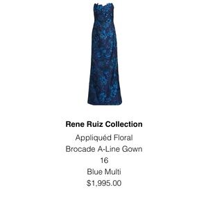 Rene Ruiz Blue Multi Floral Brocade A-Line Gown